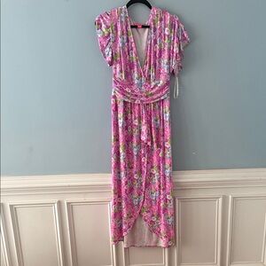 Lilly Pulitzer Pink and Green Floral Midi Dress